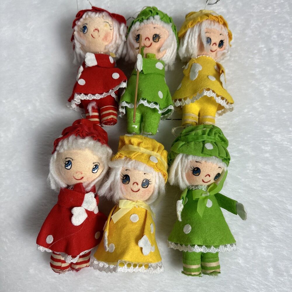 Vintage Christmas Ornaments Small Girl Dolls Styrofoam‎ Cottagecore Retro Decor - Picture 2 of 10